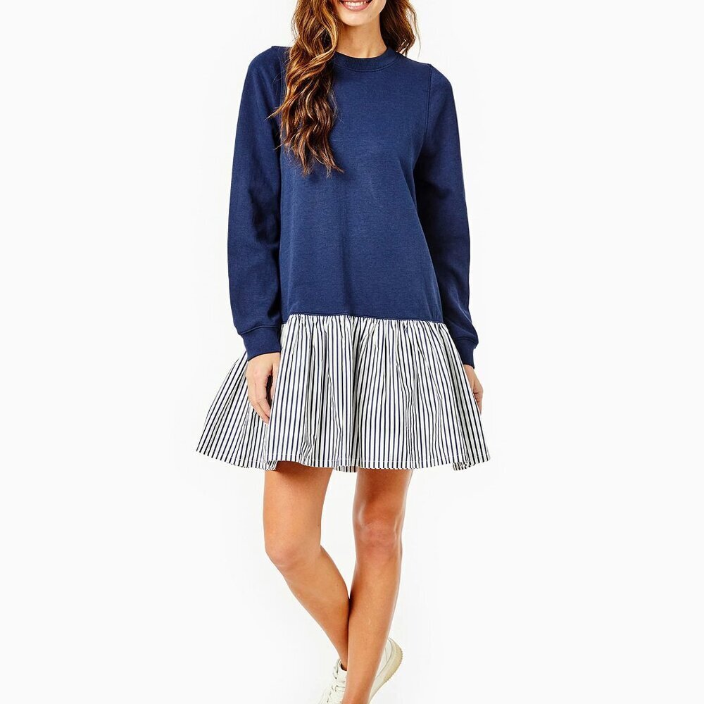 Addison Bay Swing Dress Women's Size Xl Blue Drop Waist Peplum Hem